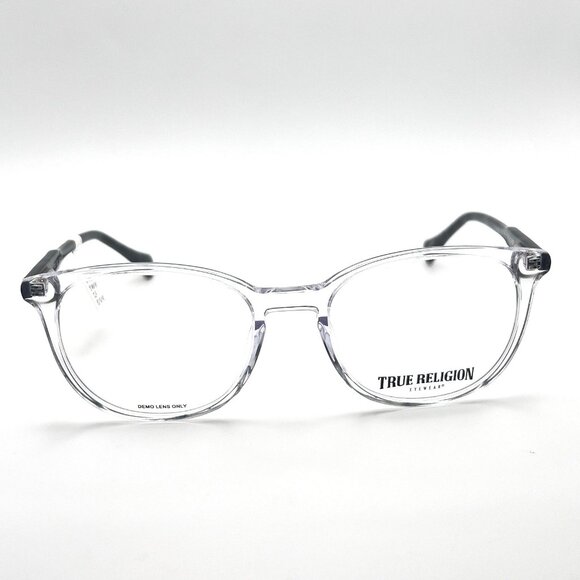 True Religion T033 Eyeglass Frame Full Horn Wayfarer Spring Clear Gray 52-19-145 - Picture 1 of 12